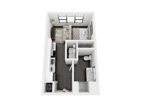 Floor plan for studio, 1 bath, 412 sqft